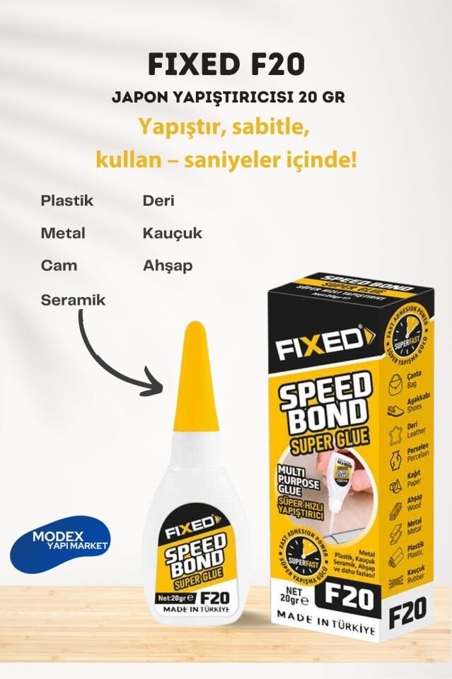Fixed F20 Japon Yapıştırıcısı 20 gr | Hızlı Kuruyan Süper Yapıştırıcı | Metal Plastik Cam Ahşap Uyumu