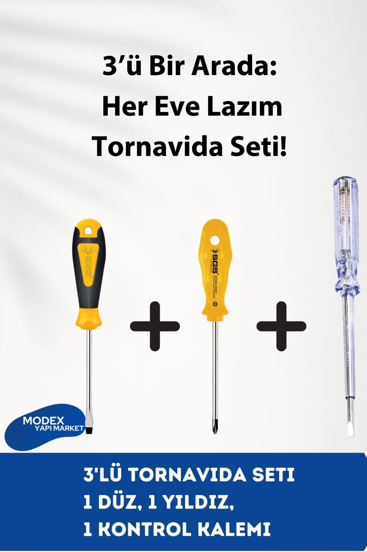 SGS 3’lü Tornavida Seti – 1 Düz, 1 Yıldız & Kontrol Kalemi