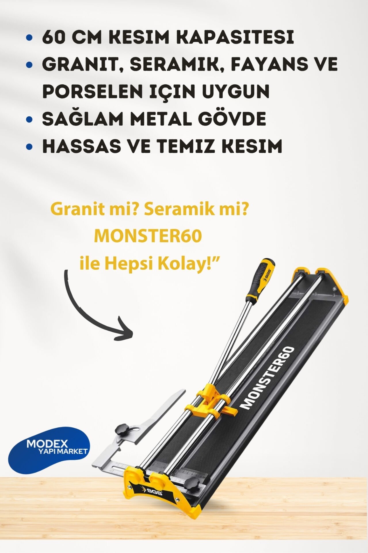 SGS Monster60 Seramik Kesme Makinesi - Profesyonel Kesim Gücü, Yüksek Performans