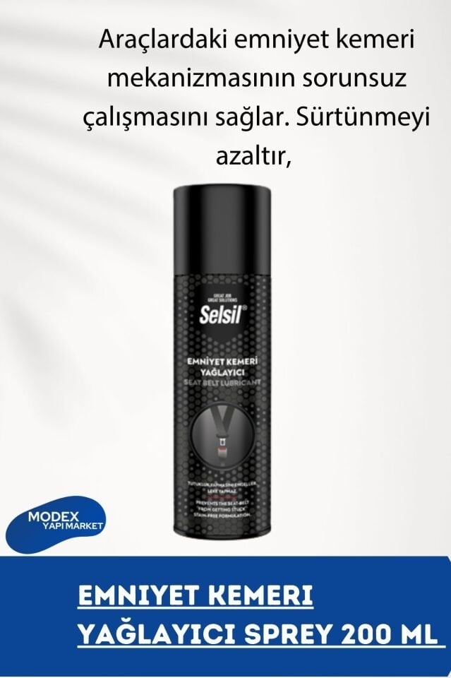 Selsil Emniyet Kemeri Yağlayıcı Sprey 200 ML – Gıcırtı Önleyici, Kayganlık Sağlayan Hızlı Etkili
