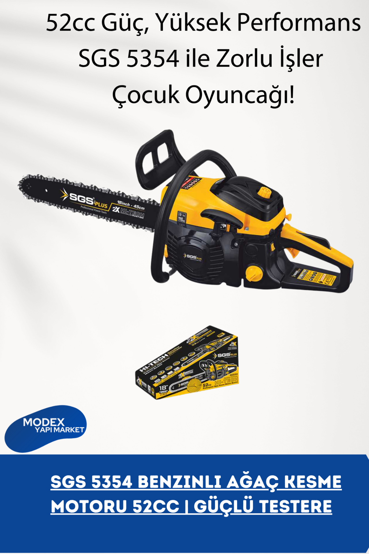 SGS 5354 Benzinli Ağaç Kesme Motoru 52CC | Güçlü Testere