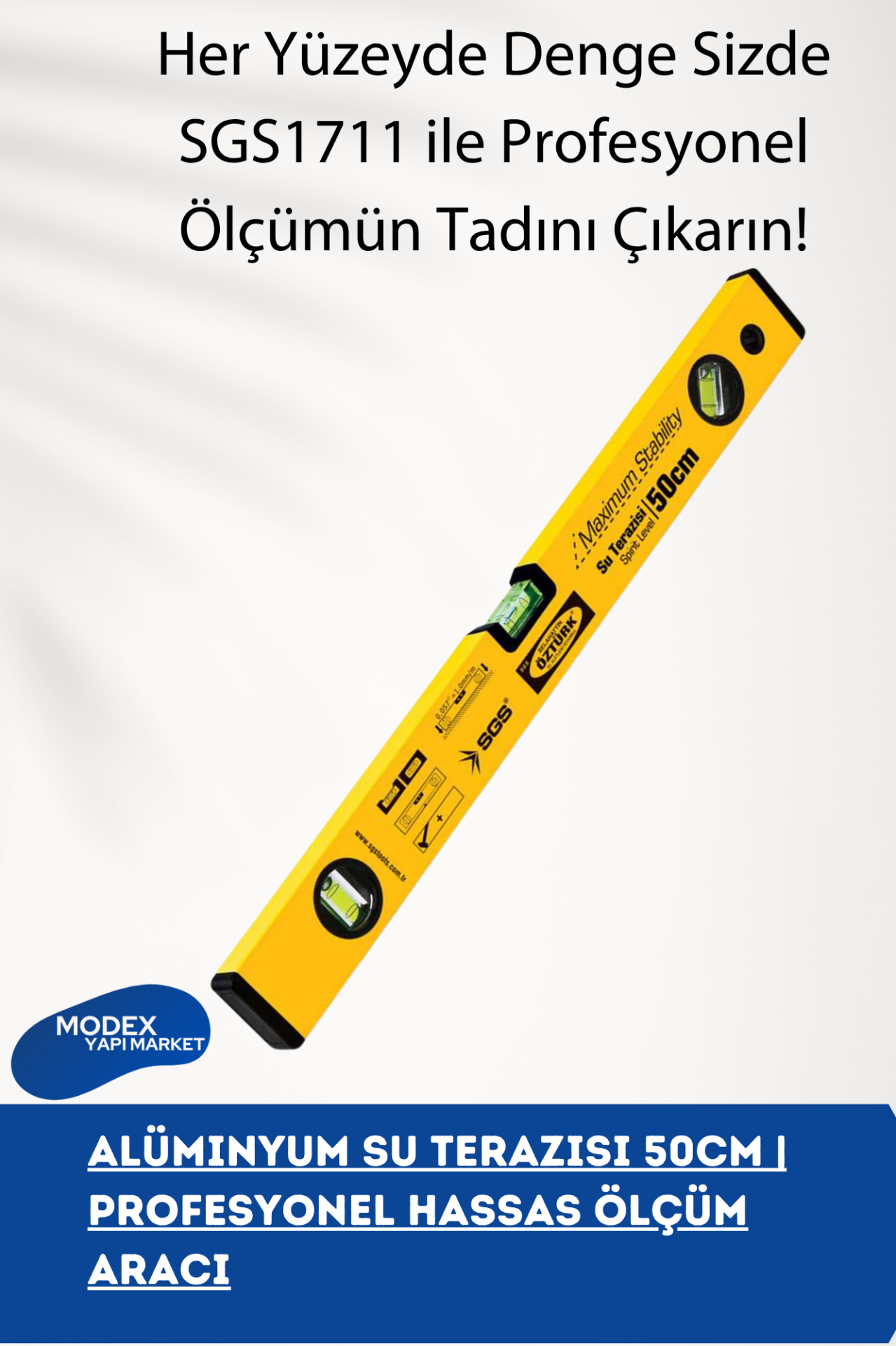 Alüminyum Su Terazisi 50cm | Profesyonel Hassas Ölçüm Aracı