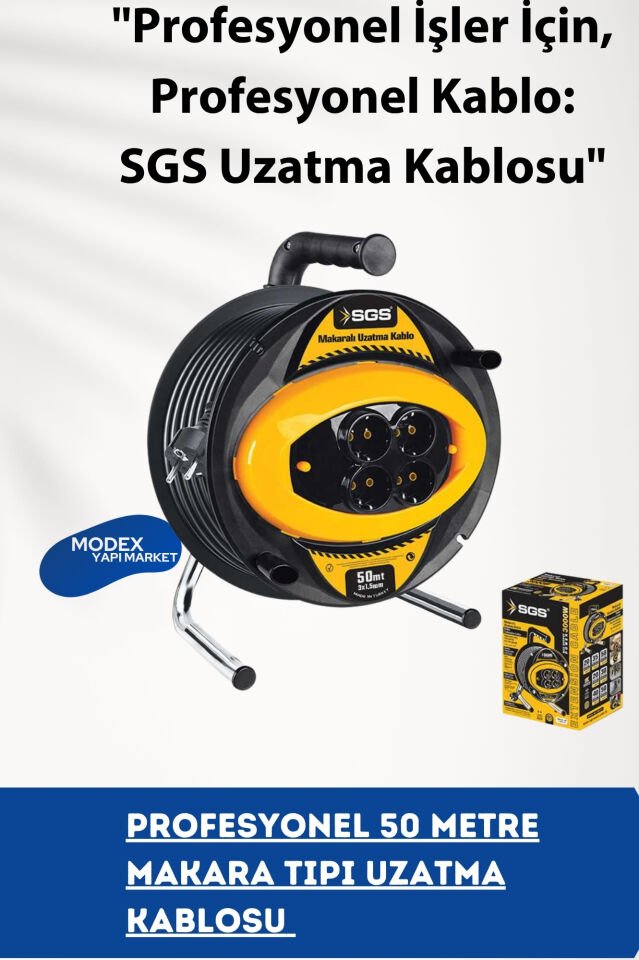 SGS 2132 50 Metre Makaralı Uzatma Kablosu – 3x1.5 mm² Profesyonel Tip
